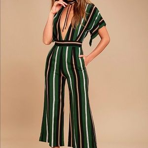 Faithfull the Brand Cedric Green Striped Jumpsuit